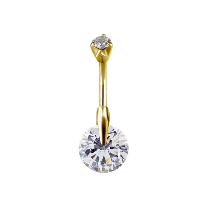 DOUBLE JEWELLED BELLY BANANA W. SOLITAIRE ROUND SETTING CUBIC ZIRCONIA