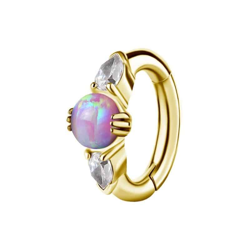 OVAL BELLY CLICKER SET W. LAB CREATED OPAL & PREMIUM ZIRCONIA