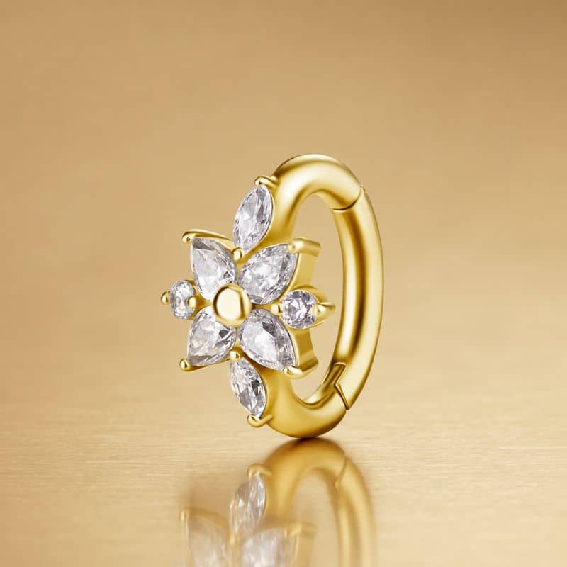 OVAL 4 PETAL FLOWER BELLY CLICKER SET W.PREMIUM ZIRCONIA