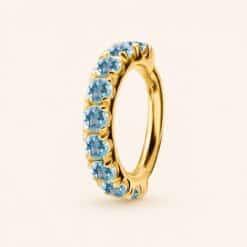 18K REAL GOLD HINGED SEGMENT MICRO PAVEE CLICKER SET WITH GENUINE BLUE TOPAZ
