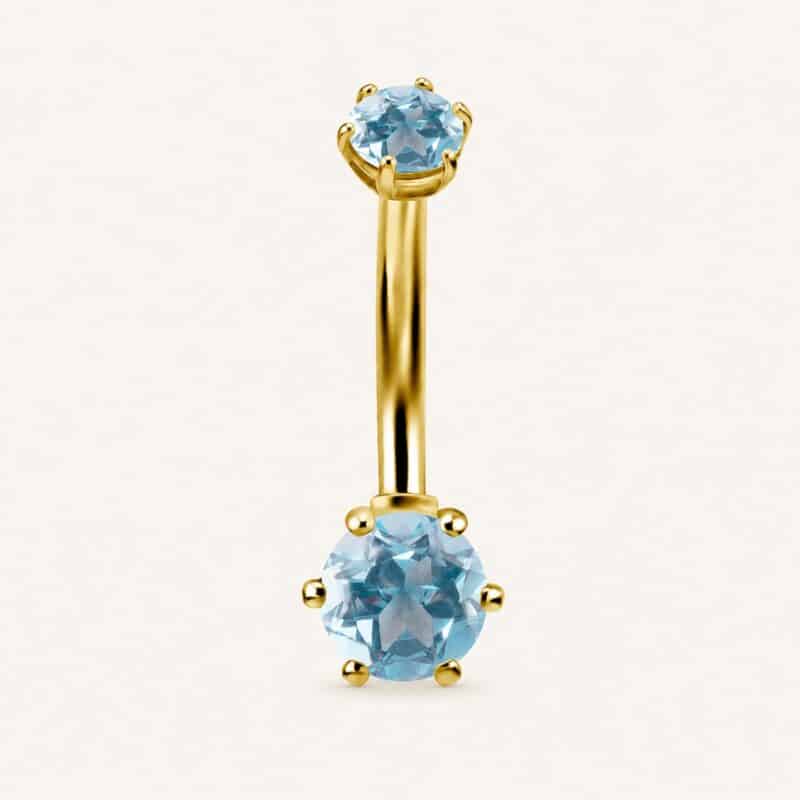 18K REAL GOLD INTERNAL BELLY BANANA SET WITH GENUINE BLUE TOPAZ