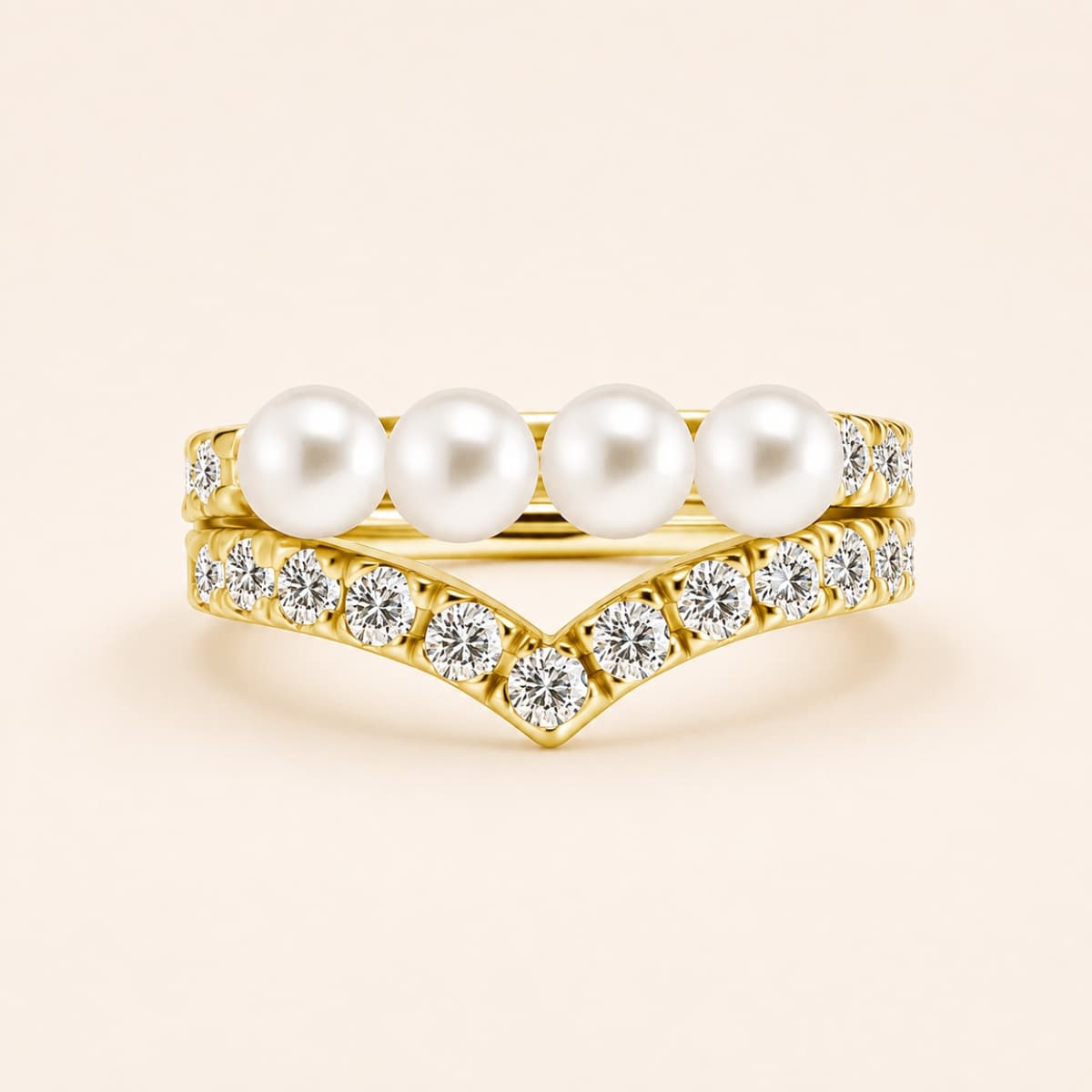 18K REAL GOLD CONCH RING SET W. FRESH WATER PEARLS & PREMIUM ZIRCONIA