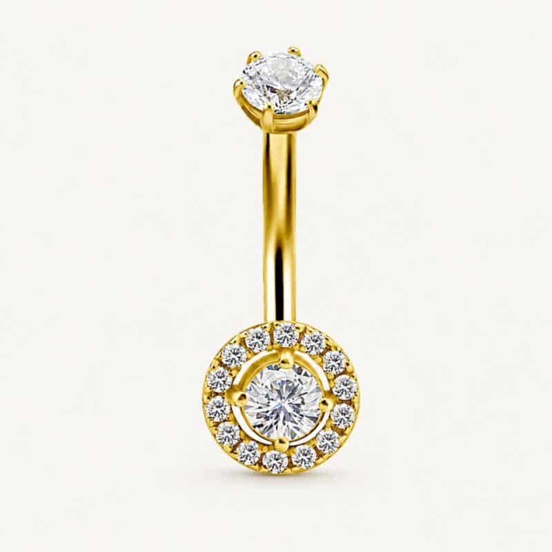 18K REAL GOLD INTERNAL BELLY BANANA SET WITH 100 FACETTS PREMIUM ZIRCONIA