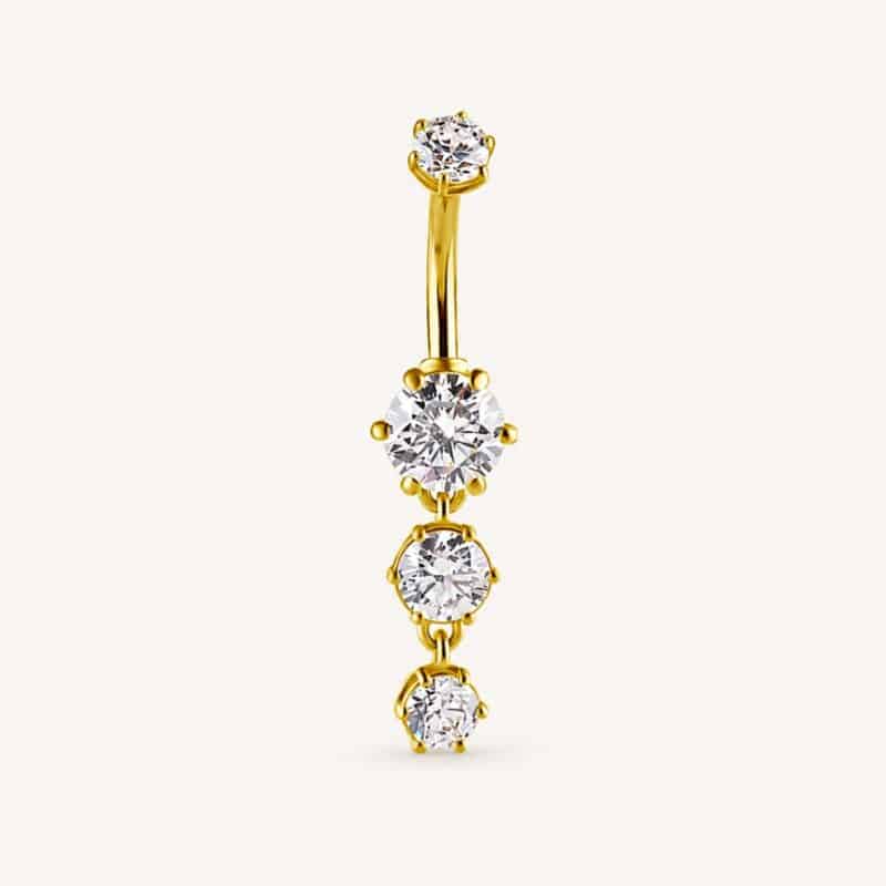 18K REAL GOLD INTERNAL BELLY BANANA WITH DANGLE SET WITH PREMIUM ZIRCONIA