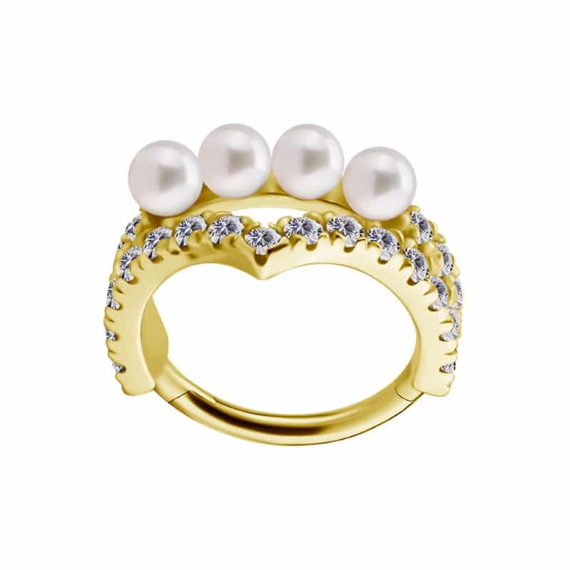 18K REAL GOLD CONCH RING SET W. FRESH WATER PEARLS & PREMIUM ZIRCONIA – Bild 3