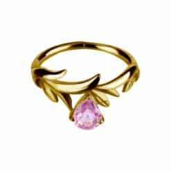 18K REAL GOLD HINGED CONCH RING SET WITH PEAR SHAPE GENUINE PINK SAPPHIRE