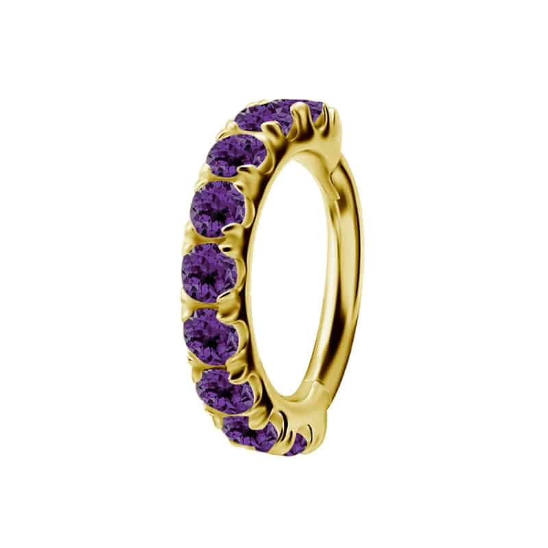 18K REAL GOLD HINGED CLICKER SET WITH GENUINE DARK AMETHYST – Bild 2